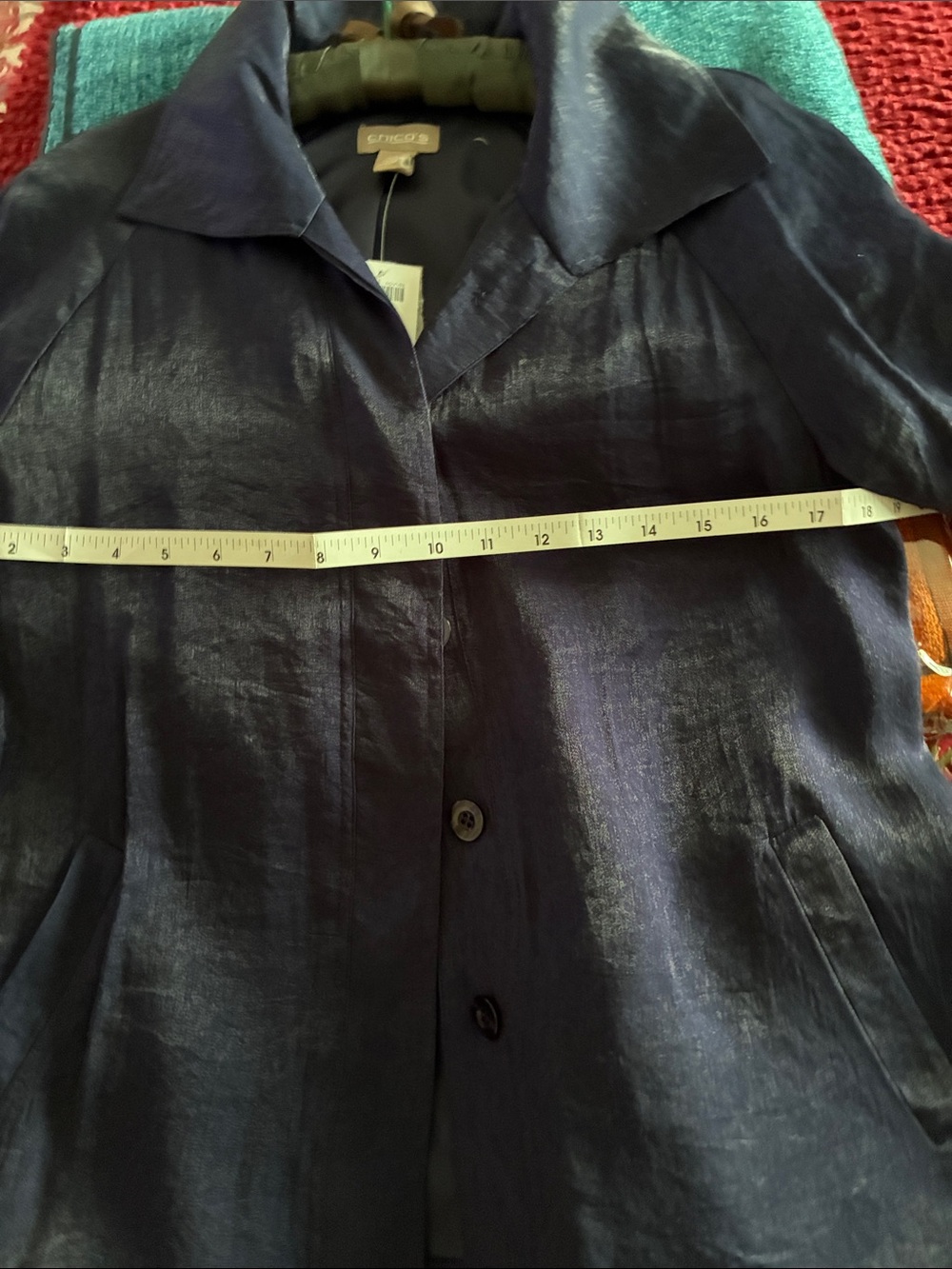 Chico Satin Coat NAVY size 0 Dark Navy Blue - Picture 4 of 6
